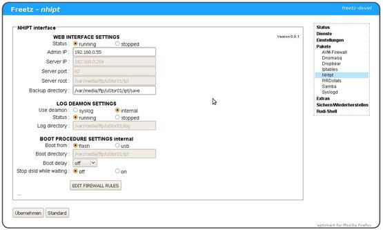 nhipt Seite im Freetz Webinterface