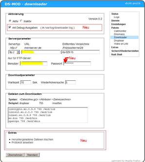 Downloader: Hauptseite