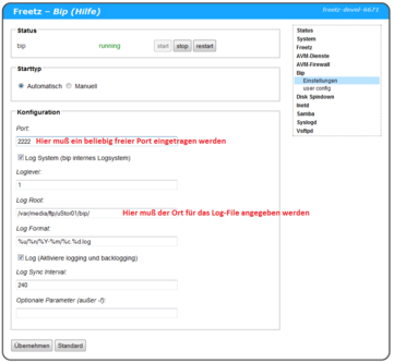 Menu in der Fritzbox
