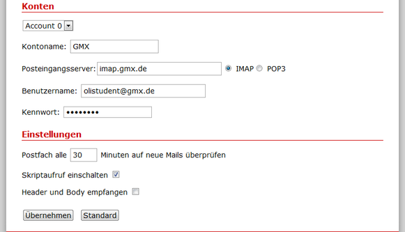 Checkmaild Webinterface