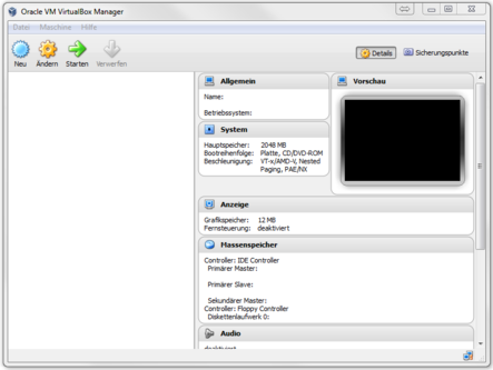 VirtualBox starten