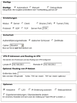 OpenVPN Webinterface: static server
