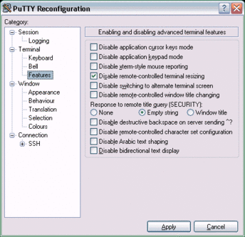 PuTTY Terminal Konfiguration