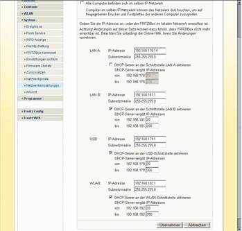 Einstellungen für separate Netzwerke (Fritz!Box 7050)
