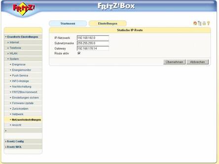 Fritzbox: Route hinzufügen