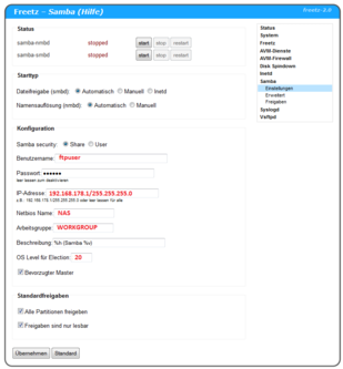 Samba- Einstellungen